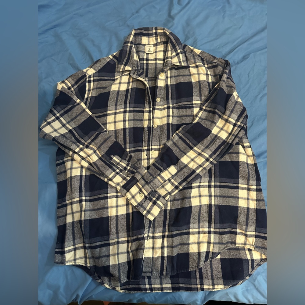 Old Navy Navy and Cream Plaid Shirt